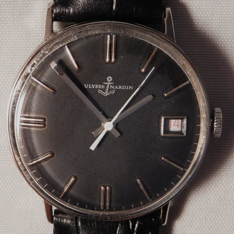 Dark Slate Gray Ulysse Nardin Classic Black Dial SS Vintage 1950's Swiss Made Mens Watch....34mm