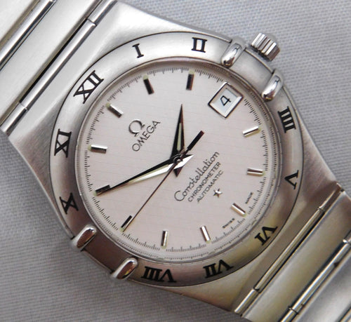Dark Gray Omega Constellation Manhattan Automatic Chronometer Date SS Vintage 1999 Mens Watch....35mm