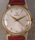 Dim Gray Omega 14k Solid Gold Vintage 1956 Roman Numeral Dial Manual Wind Mens Watch...33mm