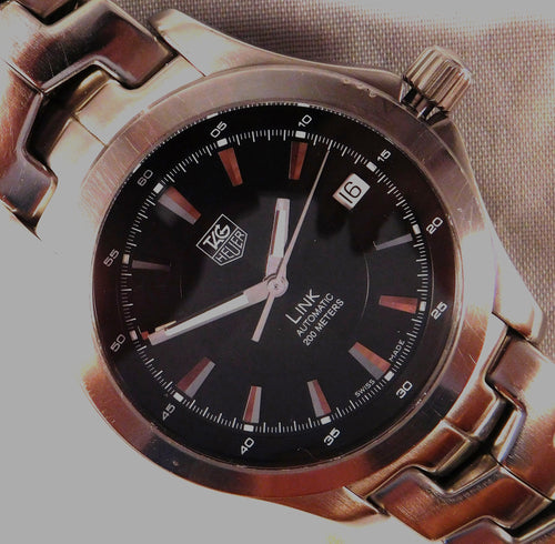 Rosy Brown Tag Heuer Link WJF2110 SS Date Black Dial Automatic Mens Watch....39mm