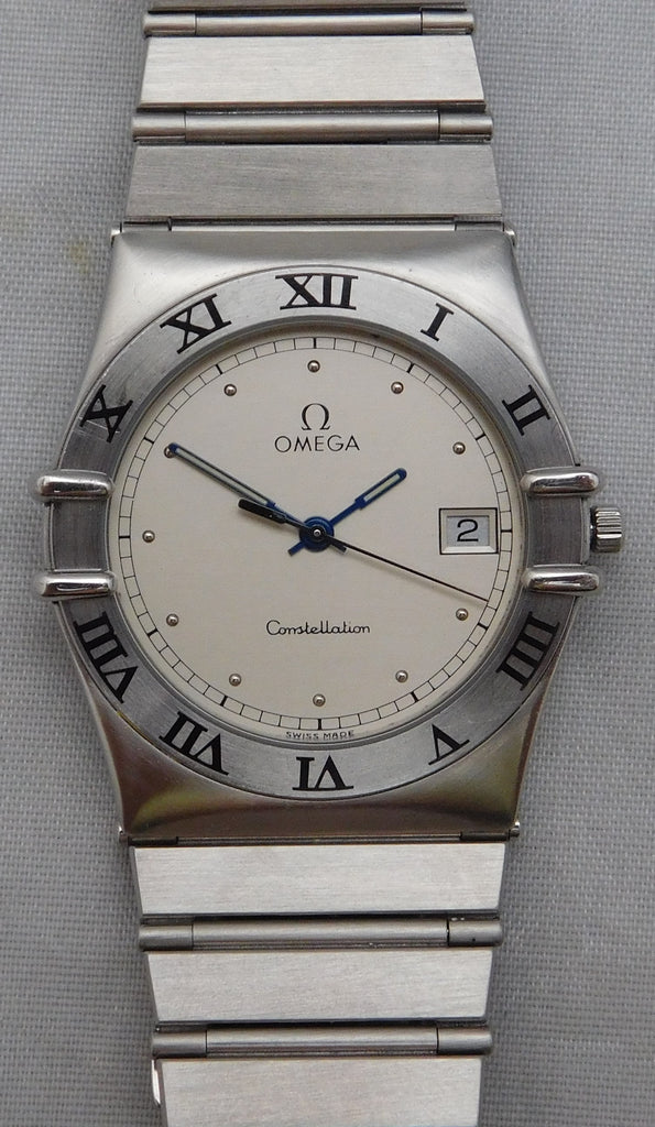 Light Slate Gray Omega Constellation Manhattan Stainless Steel Quartz Silver Dial Mens Watch....33mm