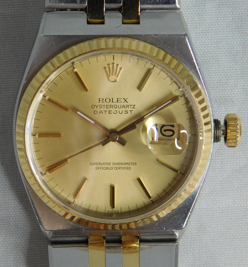 Dim Gray Rolex Oysterquartz Datejust 17013 18k Solid Gold/SS 1985 Mens Watch....36mm