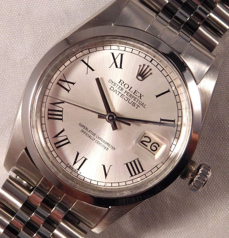 Dark Gray Rolex DateJust 16014 Roman Dial SS Calibre 3035 Vintage 1981 Mens Watch....36mm