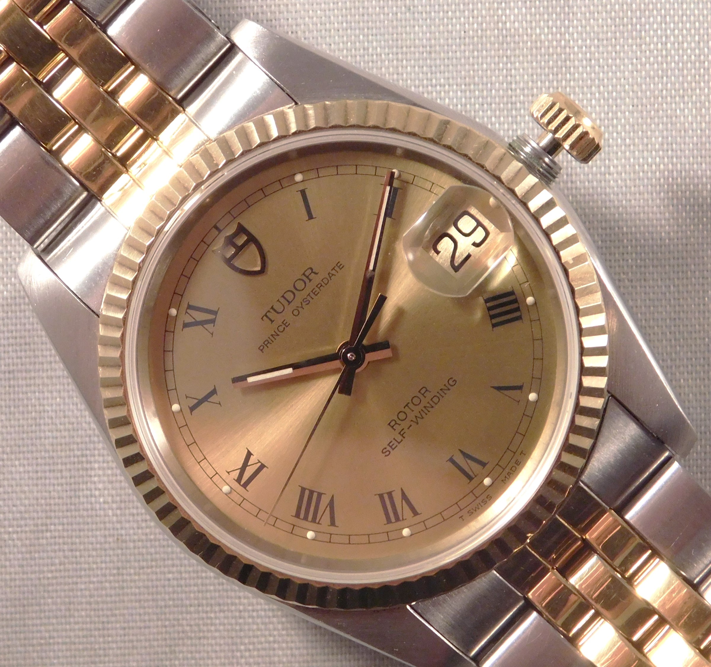 Rolex Tudor Prince Oysterdate 74033 18k Solid Gold Bezel/SS Mens