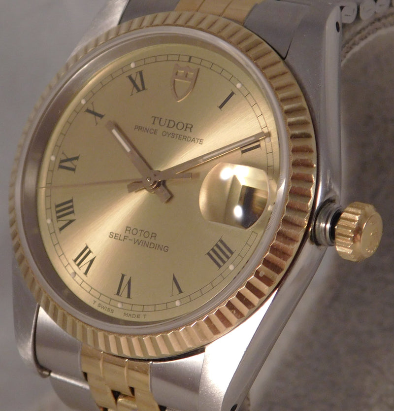 Dim Gray Rolex Tudor Prince Oysterdate 74033 18k Solid Gold Bezel/SS Mens Watch....34mm