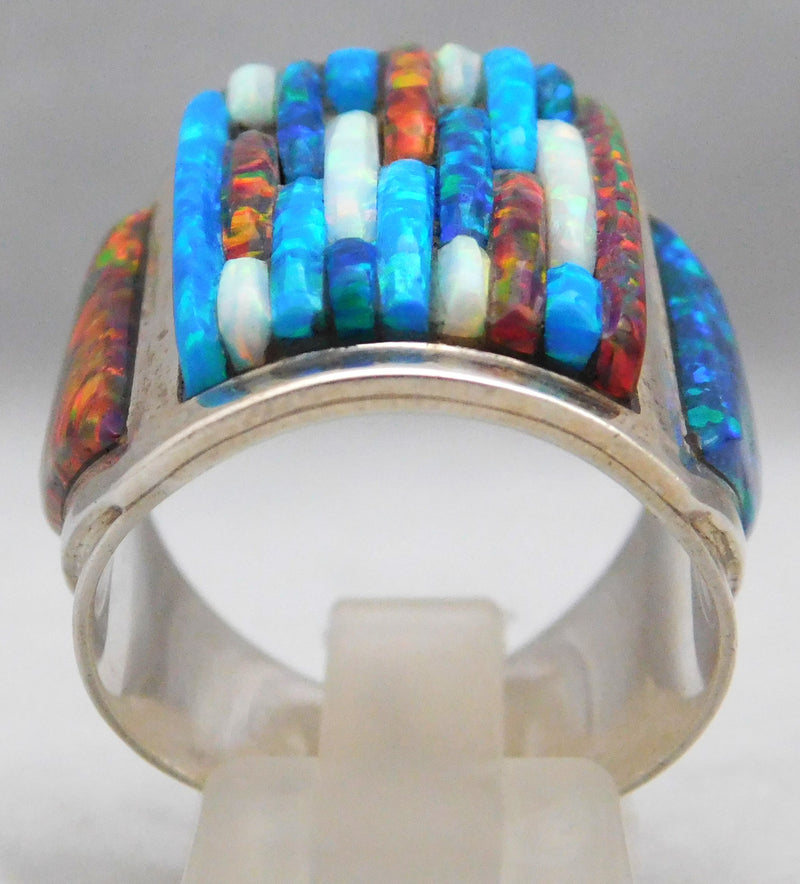 Gray Opal Brilliant Quad-Hued Fire Flashing Solid Sterling Silver Huge Mens Ring Size 10