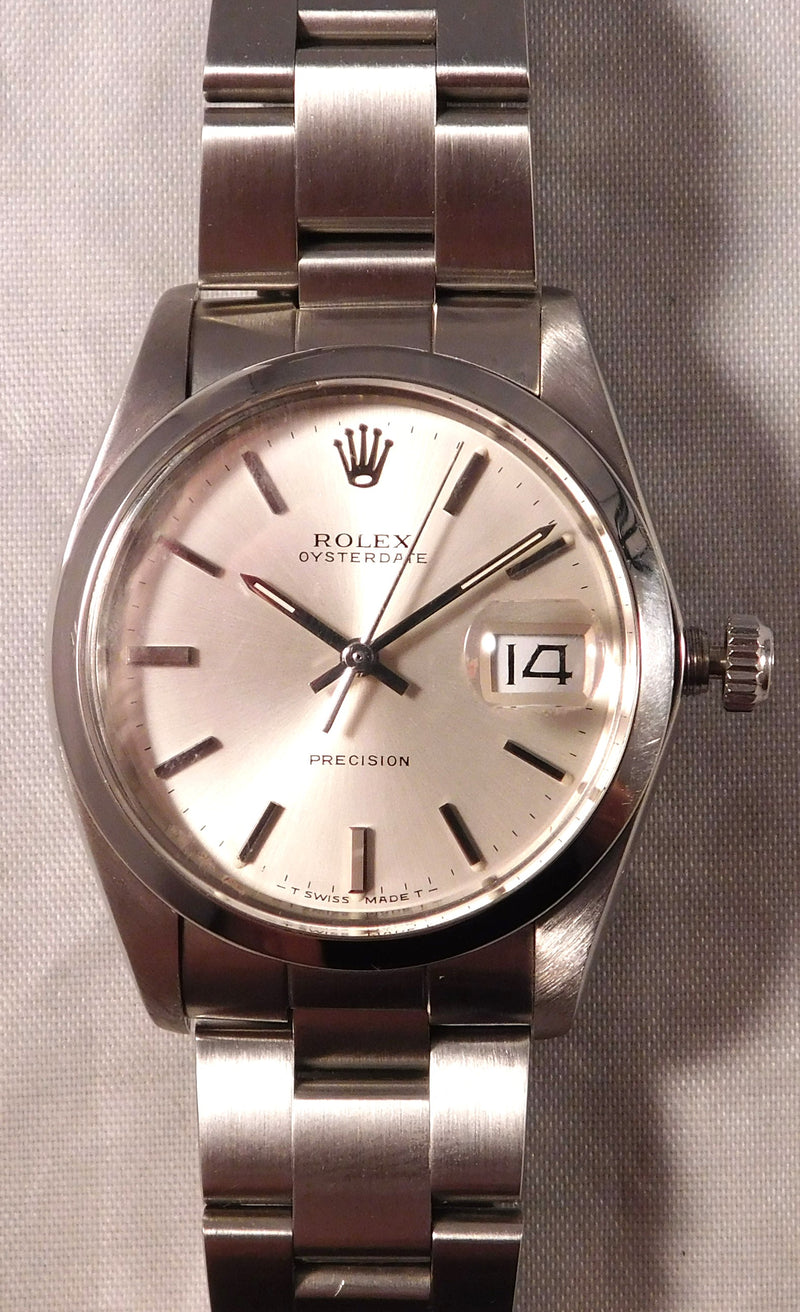 Gray Rolex Oysterdate Precision 6694 Silver Dial SS Vintage 1986 Mens Watch....34mm