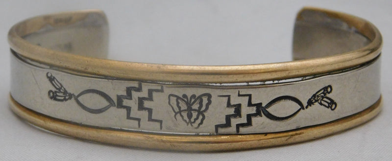 Old Pawn Native American 12k Gold Filled and Sterling Silver Cuff