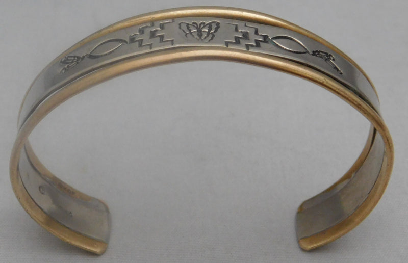 Light Slate Gray Old Pawn Native American 12k Gold Filled and Sterling Silver Cuff Bracelet