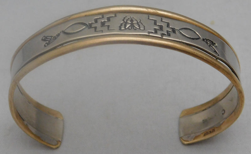 Light Slate Gray Old Pawn Native American 12k Gold Filled and Sterling Silver Cuff Bracelet