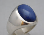 Dark Gray Linde Blue Star Sapphire 16 Carat .925 Sterling Silver Oval Mens Ring....Size 8