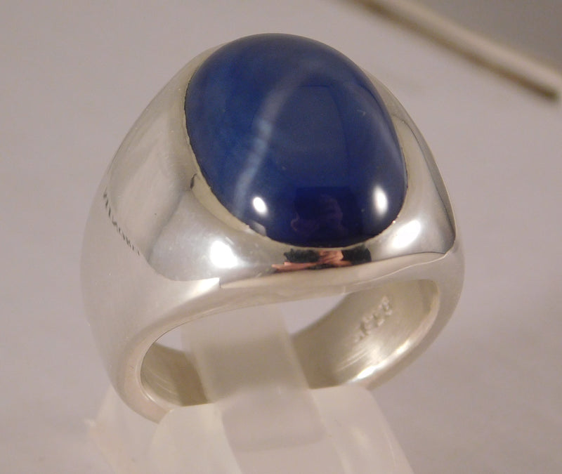 Rosy Brown Linde Blue Star Sapphire 16 Carat .925 Sterling Silver Oval Mens Ring....Size 8