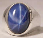 Dark Gray Linde Blue Star Sapphire 16 Carat .925 Sterling Silver Oval Mens Ring....Size 10
