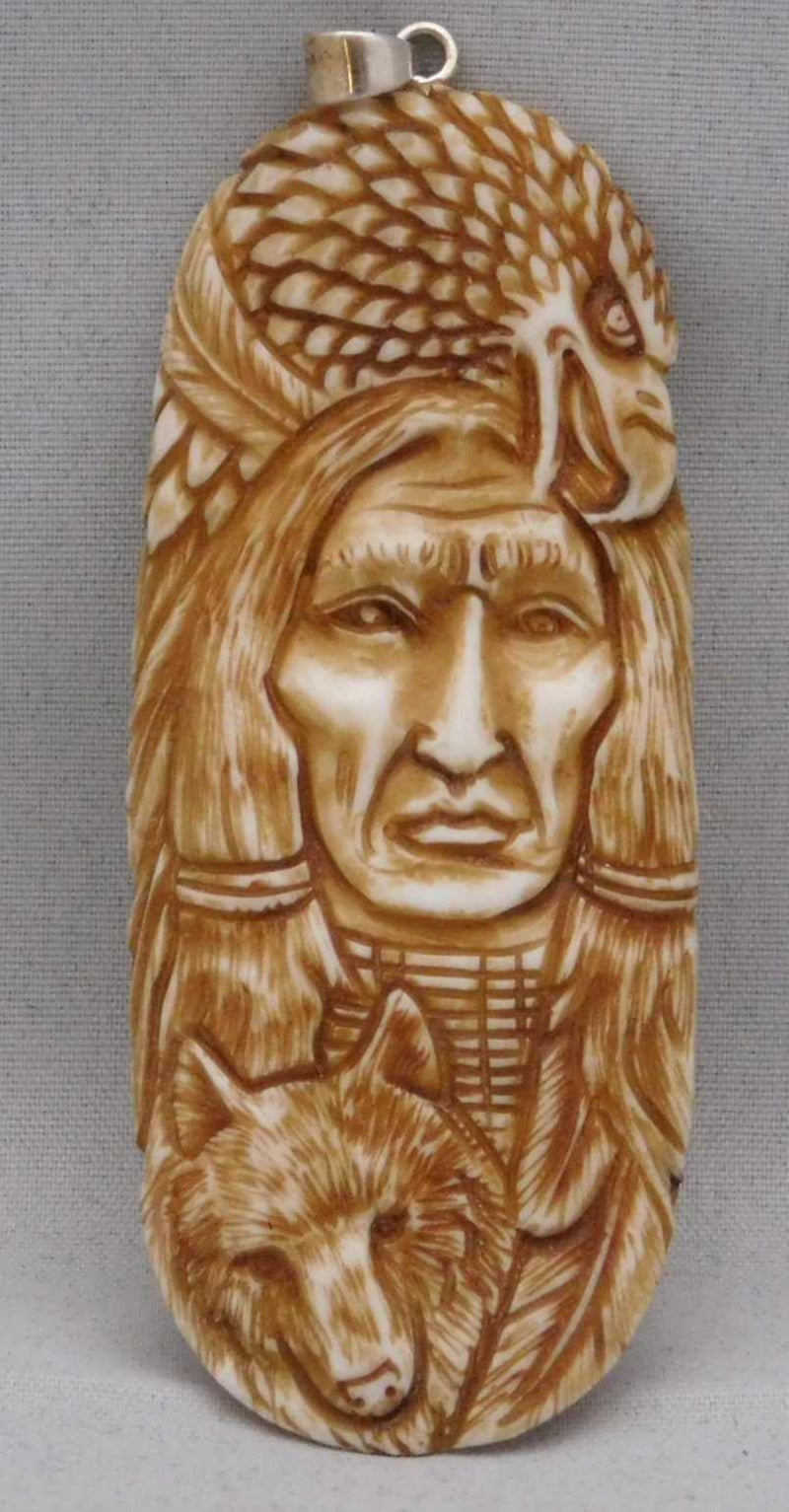 Dim Gray Navajo Hand Carved  Bison Bone Pendant