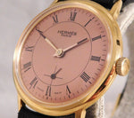 Rosy Brown Hermes Paris Classic Rose Gold Dial Manual Wind Vintage 1940 Mens Watch....34mm