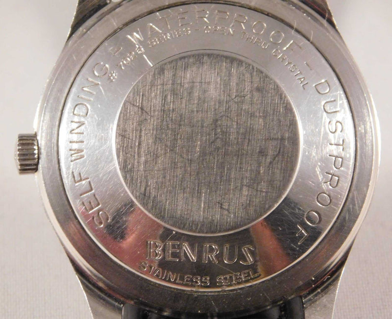 Dark Gray Benrus Automatic Stainless Steel Silver Sunburst Dial Mens Vintage Watch....34mm