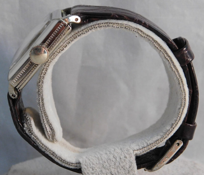 Dark Gray Gruen Vintage 1920's Stainless Steel Silver Dial Manual Wind Mens Watch....26mm