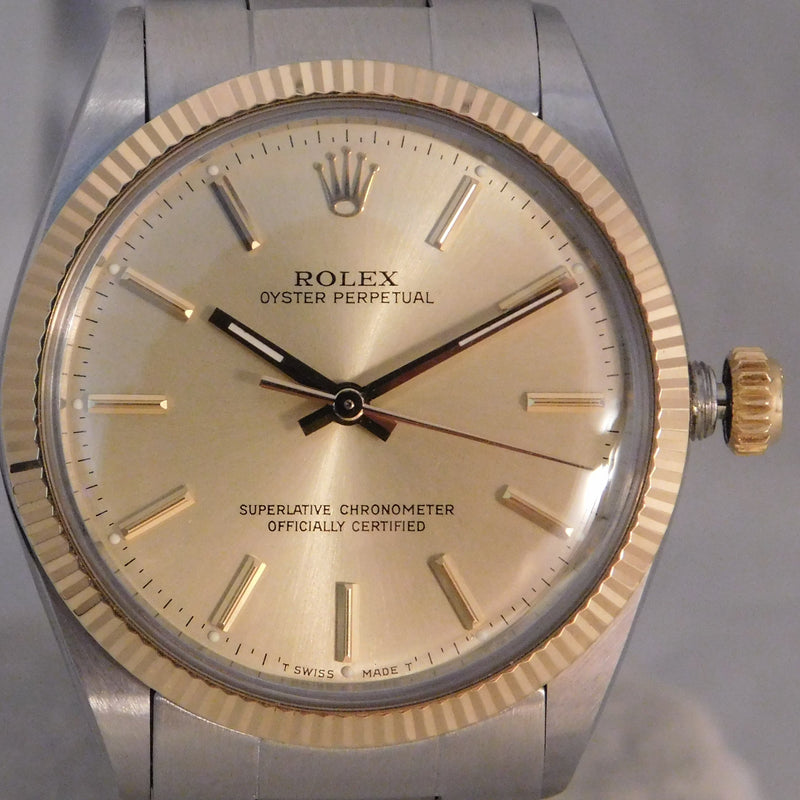 Rosy Brown Rolex Oyster Perpetual Ref. 1005 14k Solid Gold/SS Circa 1988 Mens Watch....34mm