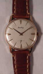 Rosy Brown Breitling Classic Gold Plated Case Silver Dial Vintage 1950's Mens Watch....37mm