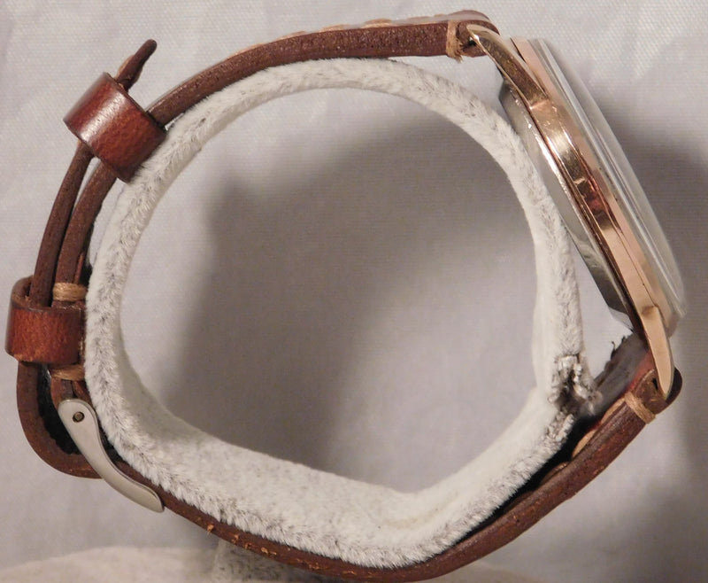 Rosy Brown Breitling Classic Gold Plated Case Silver Dial Vintage 1950's Mens Watch....37mm