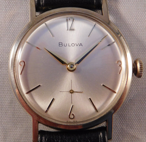 Rosy Brown Bulova Classic Swiss Made 10k RGP Vintage 1968 Mens Wristwatch....33mm