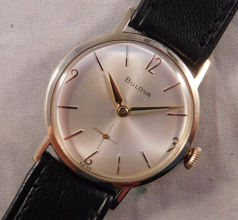 Rosy Brown Bulova Classic Swiss Made 10k RGP Vintage 1968 Mens Wristwatch....33mm