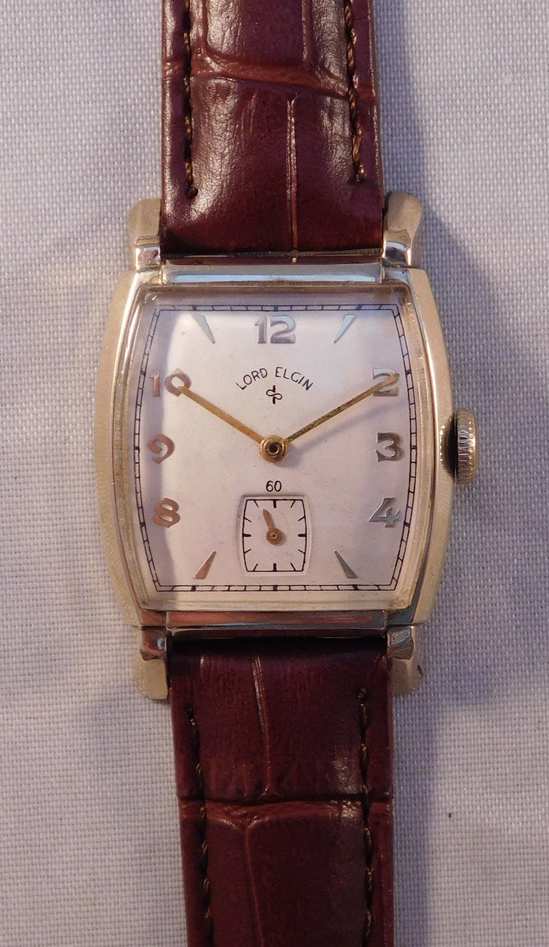 Dark Gray Lord Elgin Classic 21 Jewel Vintage 1940's Mens 14k Gold Filled Watch....28mm
