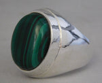Light Slate Gray Natural Malachite Gemstone .925 Sterling Silver Heavy Mens Ring....Size 10.25