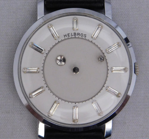 Light Slate Gray Helbros Mystery Dial Stainless Steel Circa 1970's Manual Wind Mens Watch....36mm