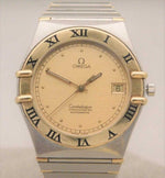 Tan Omega Constellation Manhattan Vintage 1985 Automatic Chronometer 18k Solid Gold Half Bar/SS Mens Watch....35mm