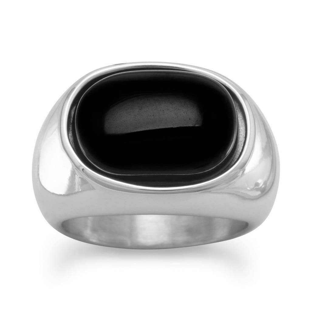 Gray Black Onyx Mens Ring in Stylish Stainless Steel Setting....Size 11