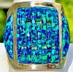 Tan Opal Brilliant Blue/Green Fire Solid Sterling Silver Huge Mens Ring Size 10