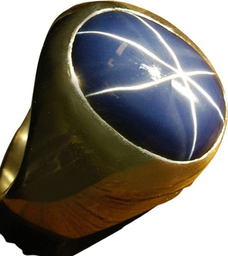 Dark Slate Gray Linde Blue Star Sapphire 16 Carat .925 Sterling Silver Oval Mens Ring....Size 8