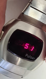 Dark Gray Pulsar Time Computer Date Command SS Vintage 1973 W/Original Bracelet Mens Watch