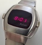 Light Slate Gray Pulsar Time Computer Date Command SS Vintage 1973 W/Original Bracelet Mens Watch
