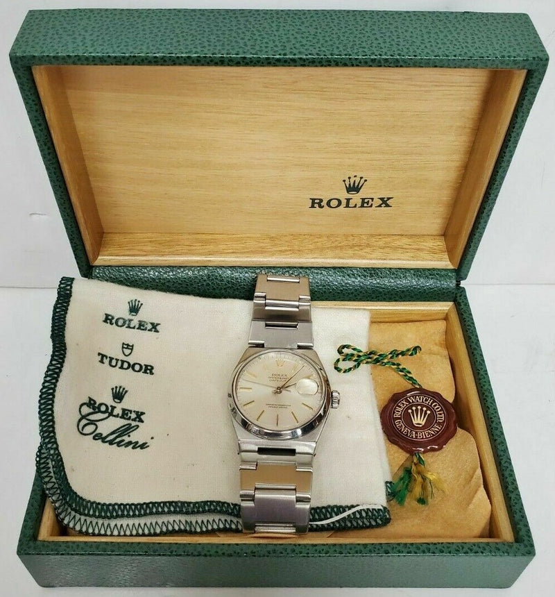 Dark Khaki Rolex Oysterquartz Datejust 17000 Stainless Steel Vintage 1978 Mens Watch...36mm