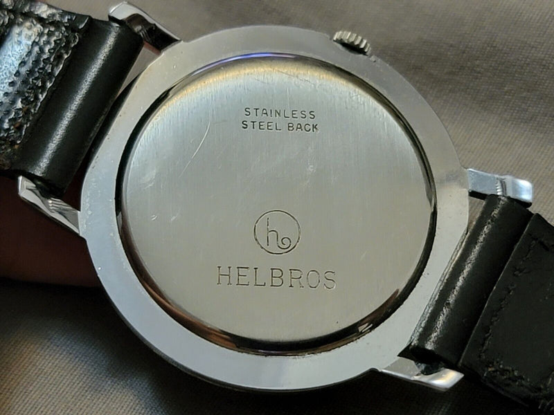 Slate Gray Helbros Mystery Dial Stainless Steel Circa 1970's Manual Wind Mens Watch....36mm