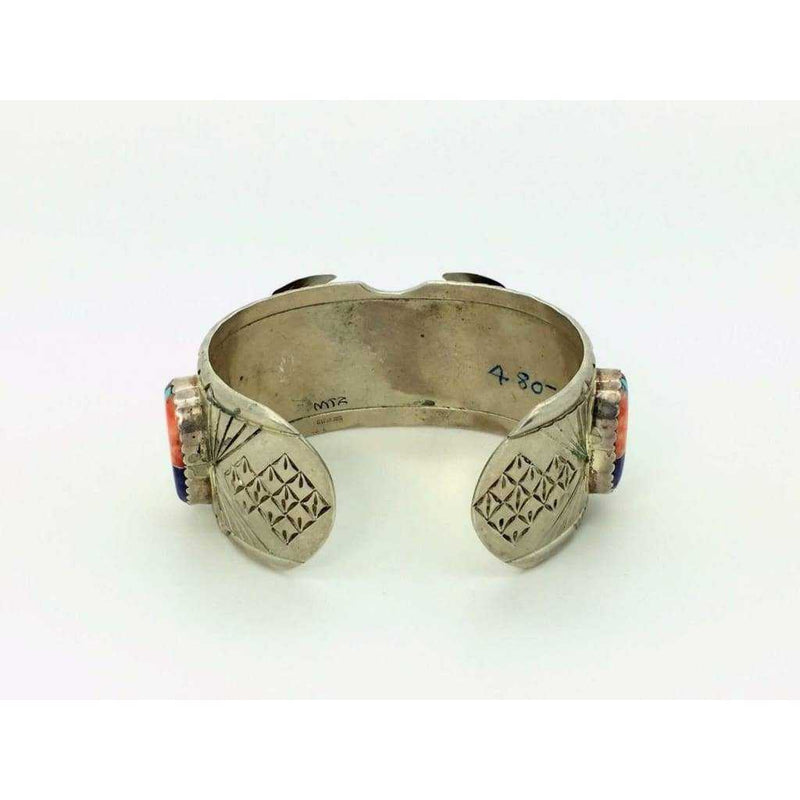 White Smoke Watch Bracelet Sterling Silver & Multi Stone Inlaid Cuff Navajo Mens